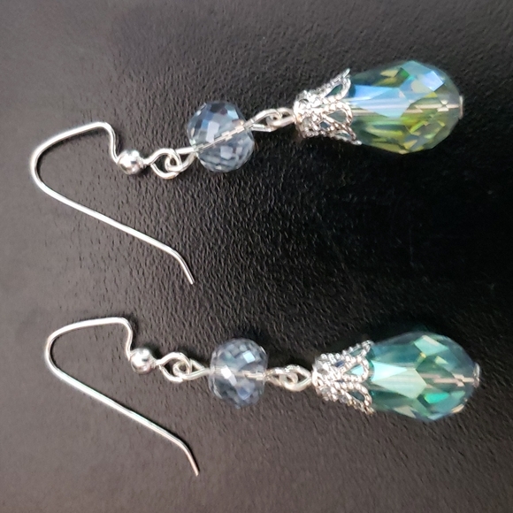 Hand Crafted Jewelry - 3/$20 | Iridescent aqua teardrop earrings